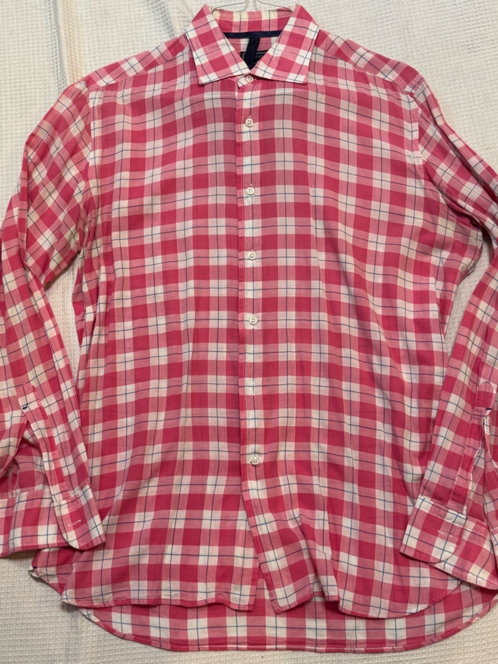 Orian men’s Pink and White Plaid Button-Up Shirt made in Italy